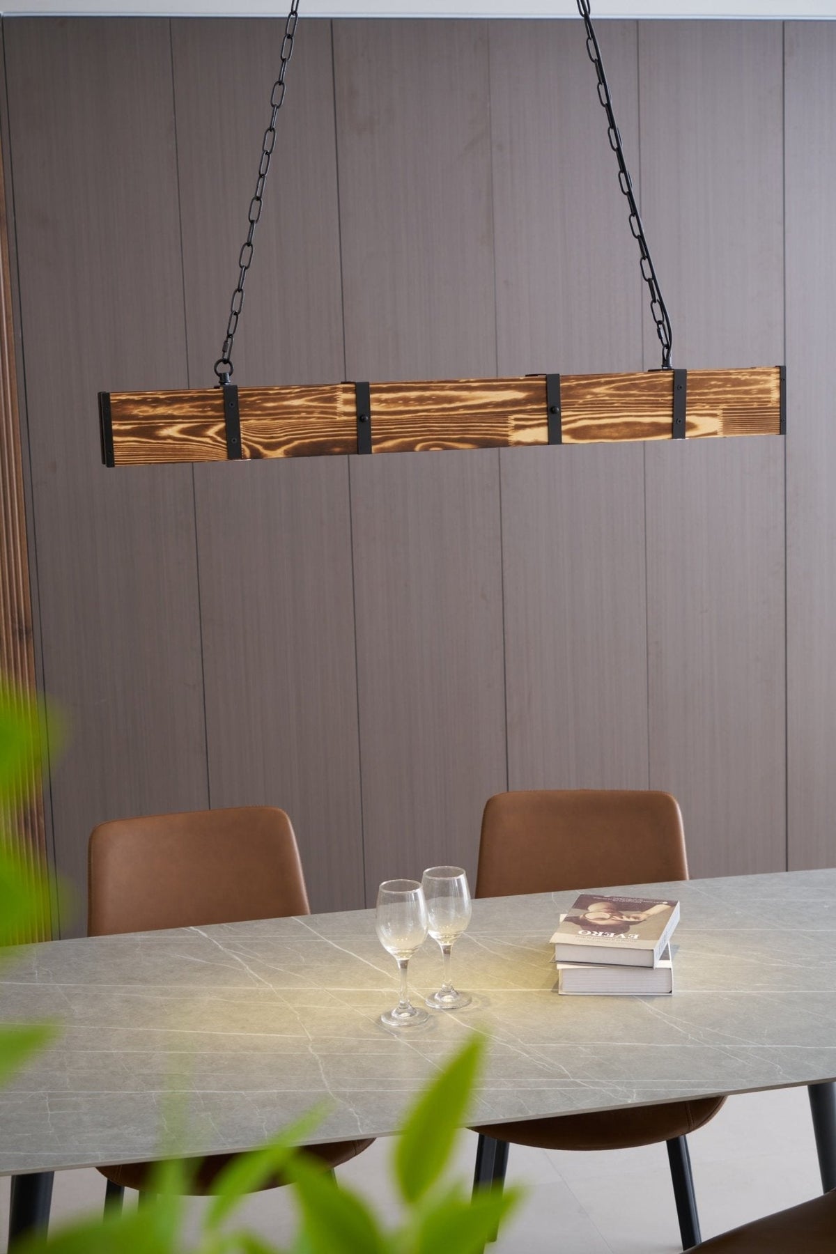 Aldelena kroonluchter Pleva lineair natuurlijk hout