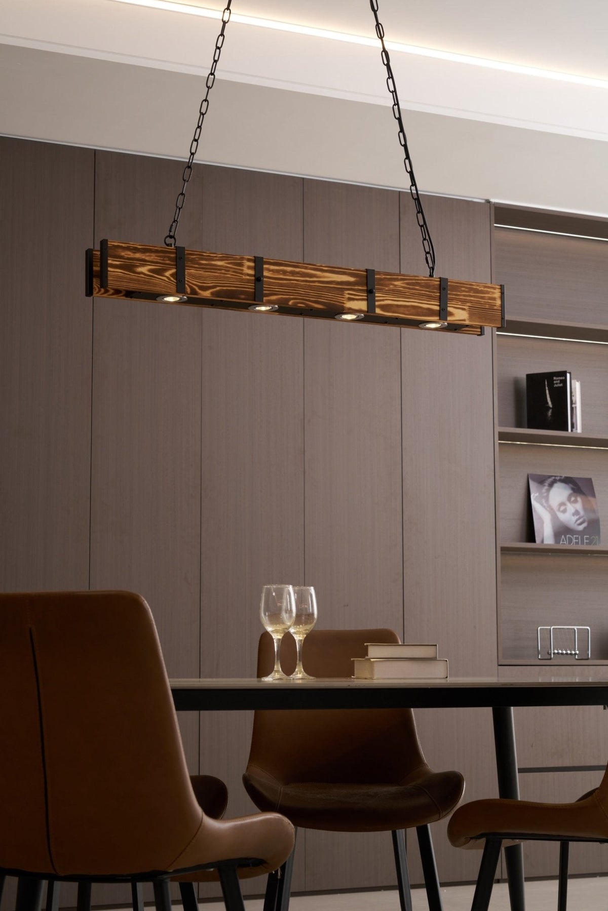 Aldelena kroonluchter Pleva lineair natuurlijk hout