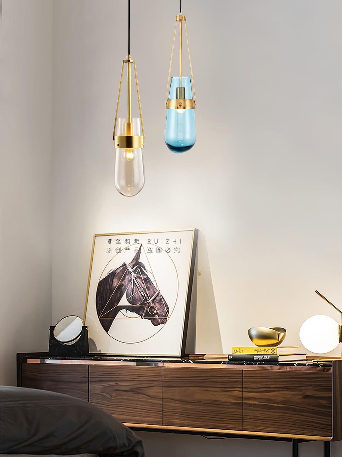 Vazora hanglamp met blauw glas