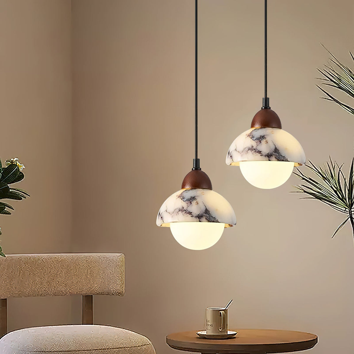 Sylivora hanglamp van hout en marmer