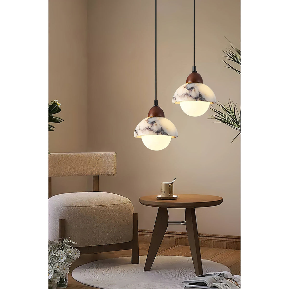 Sylivora hanglamp van hout en marmer