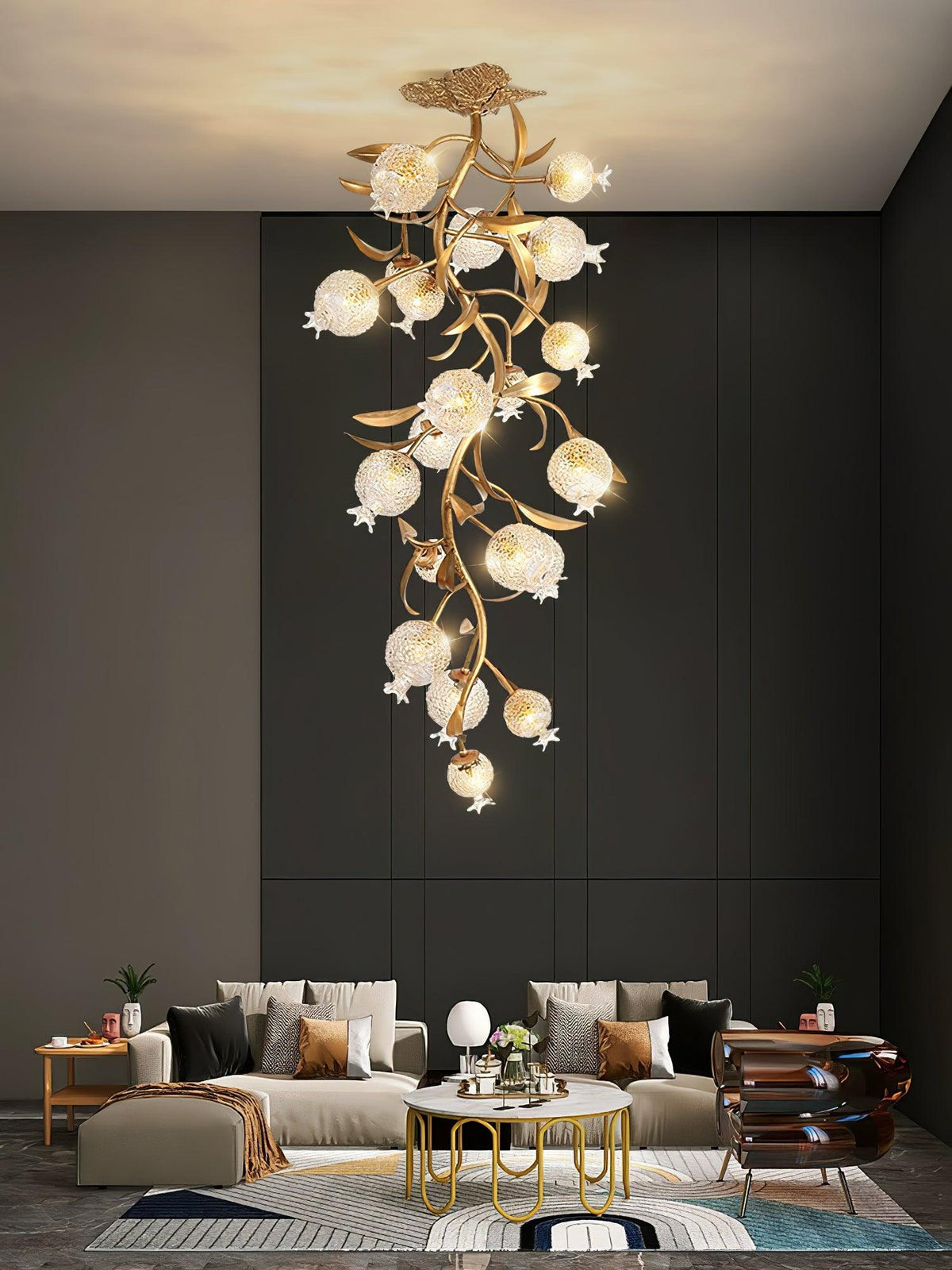 Bexlyn elegantie Pomegranate messing glas plafondlamp