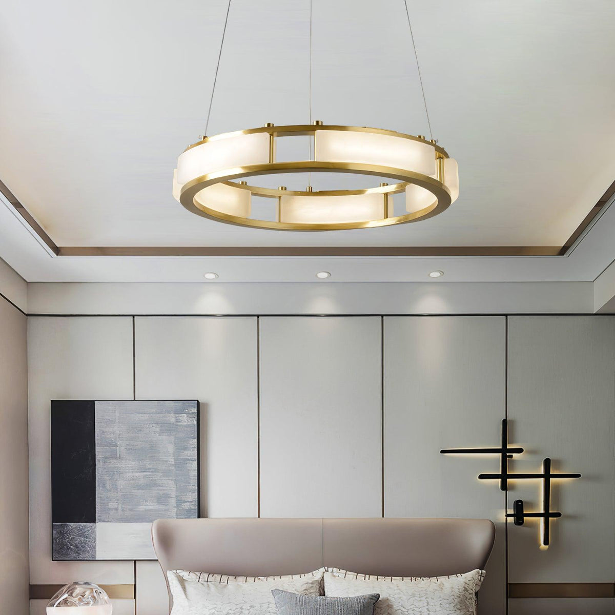 Dythan Minimalistische hanglamp van met albasten ring