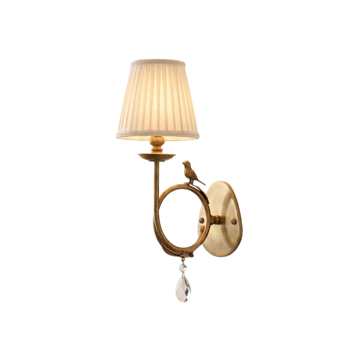 Orvienne wandlamp met stofkap in de vorm van een vogel