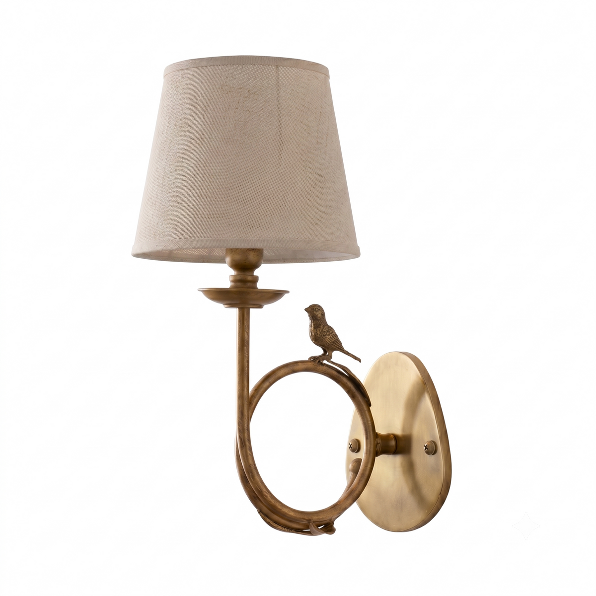 Orvienne wandlamp met stofkap in de vorm van een vogel