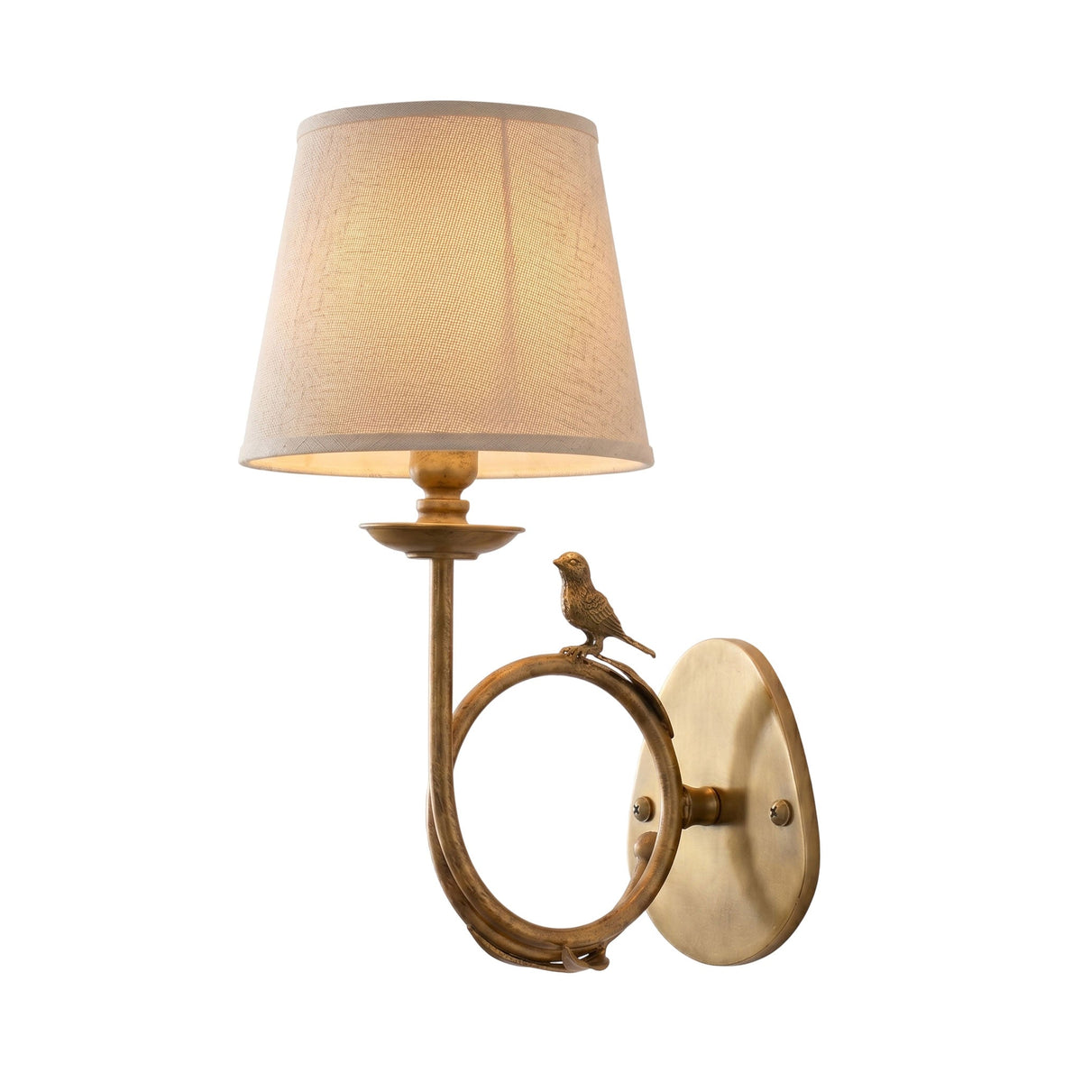 Orvienne wandlamp met stofkap in de vorm van een vogel