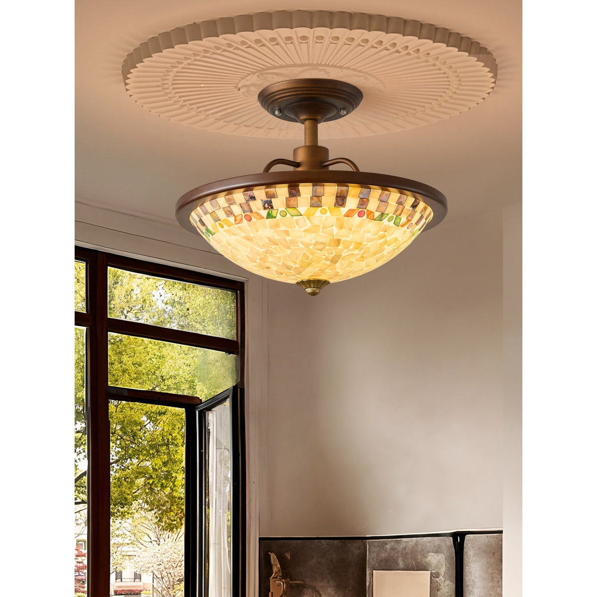 Marin vlakke plafondlamp van walnoothout