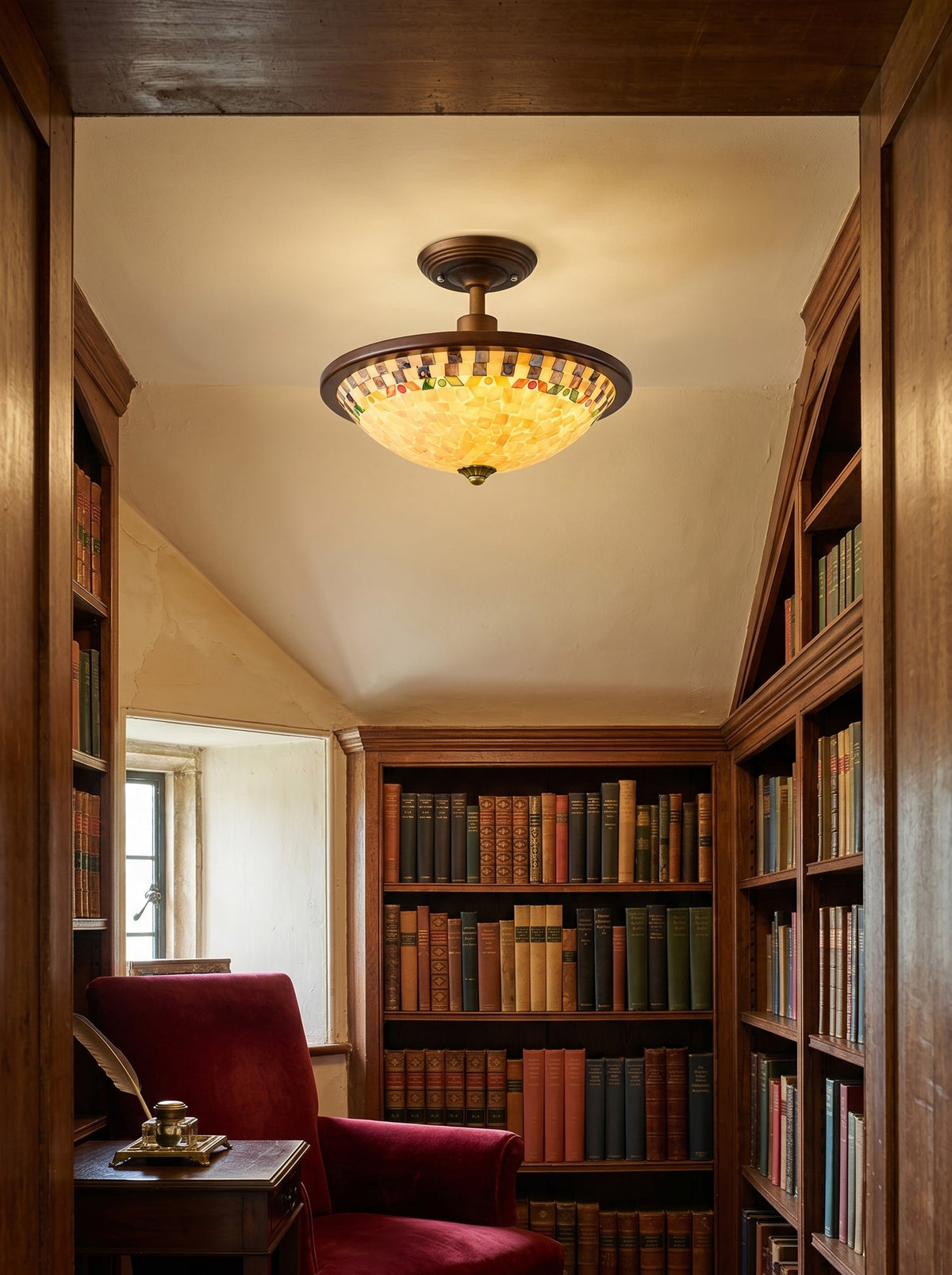 Marin vlakke plafondlamp van walnoothout