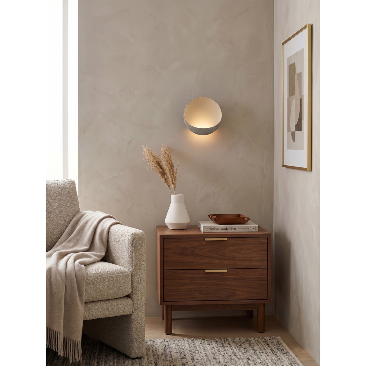 Flindt ronde wandlamp in aluminium