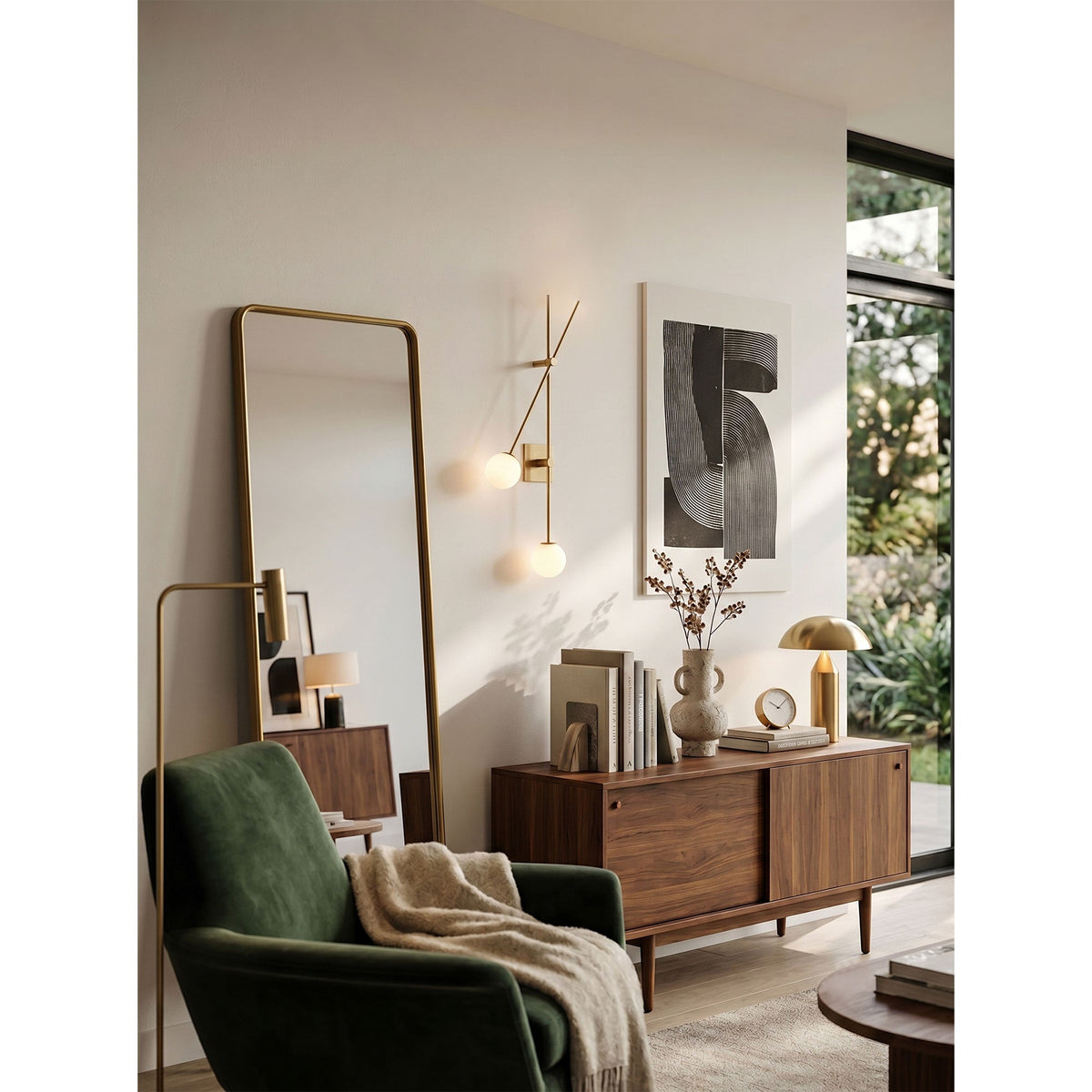 Vester wandlamp met goudkleurige afwerking en lampenkappen