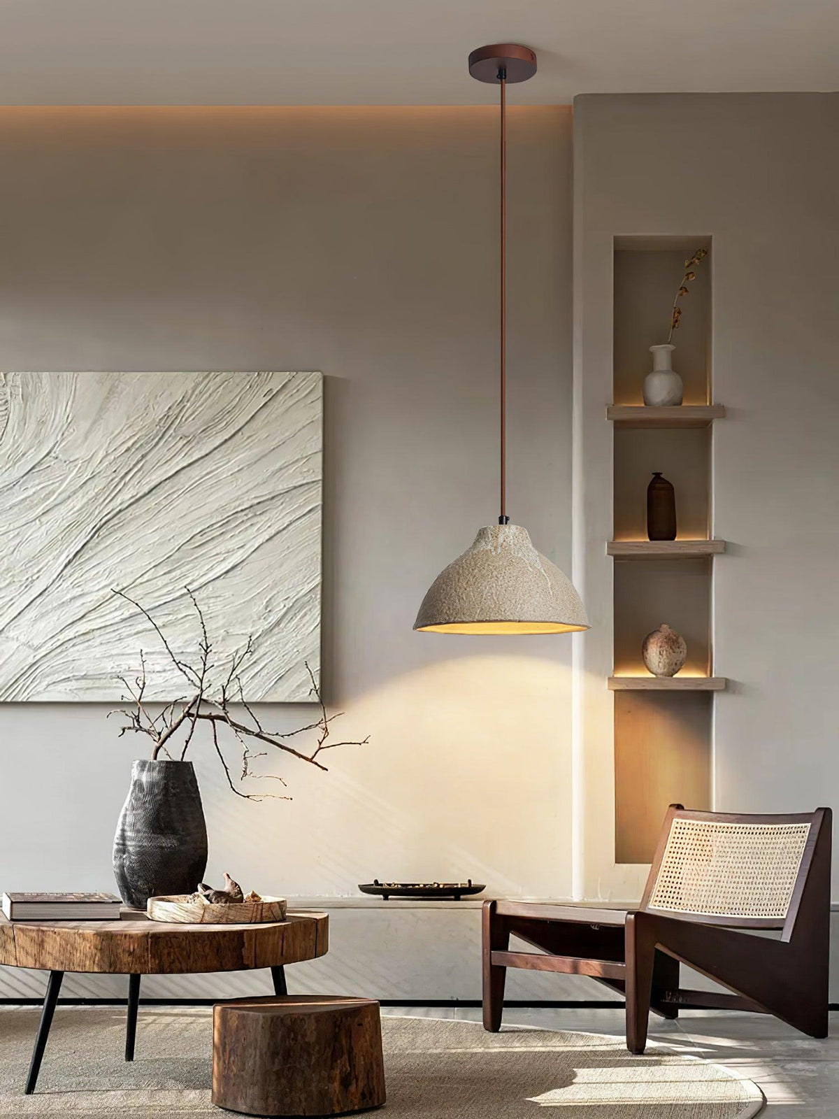 Aldaia Retro hanglamp van keramiek en hout
