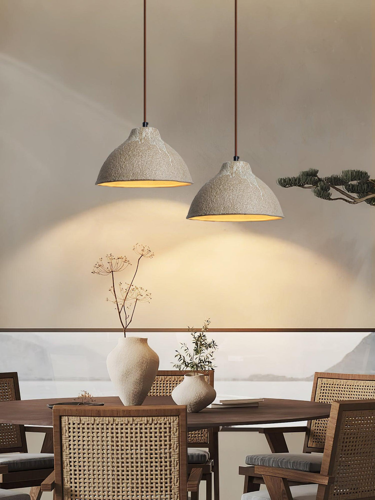 Aldaia Retro hanglamp van keramiek en hout