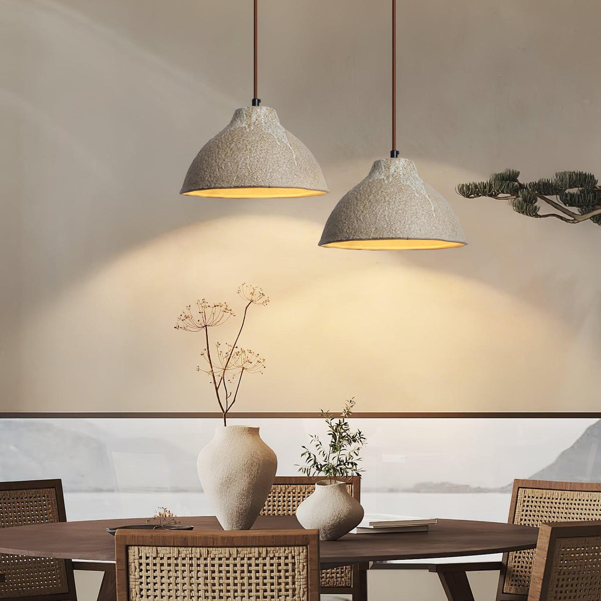 Aldaia Retro hanglamp van keramiek en hout