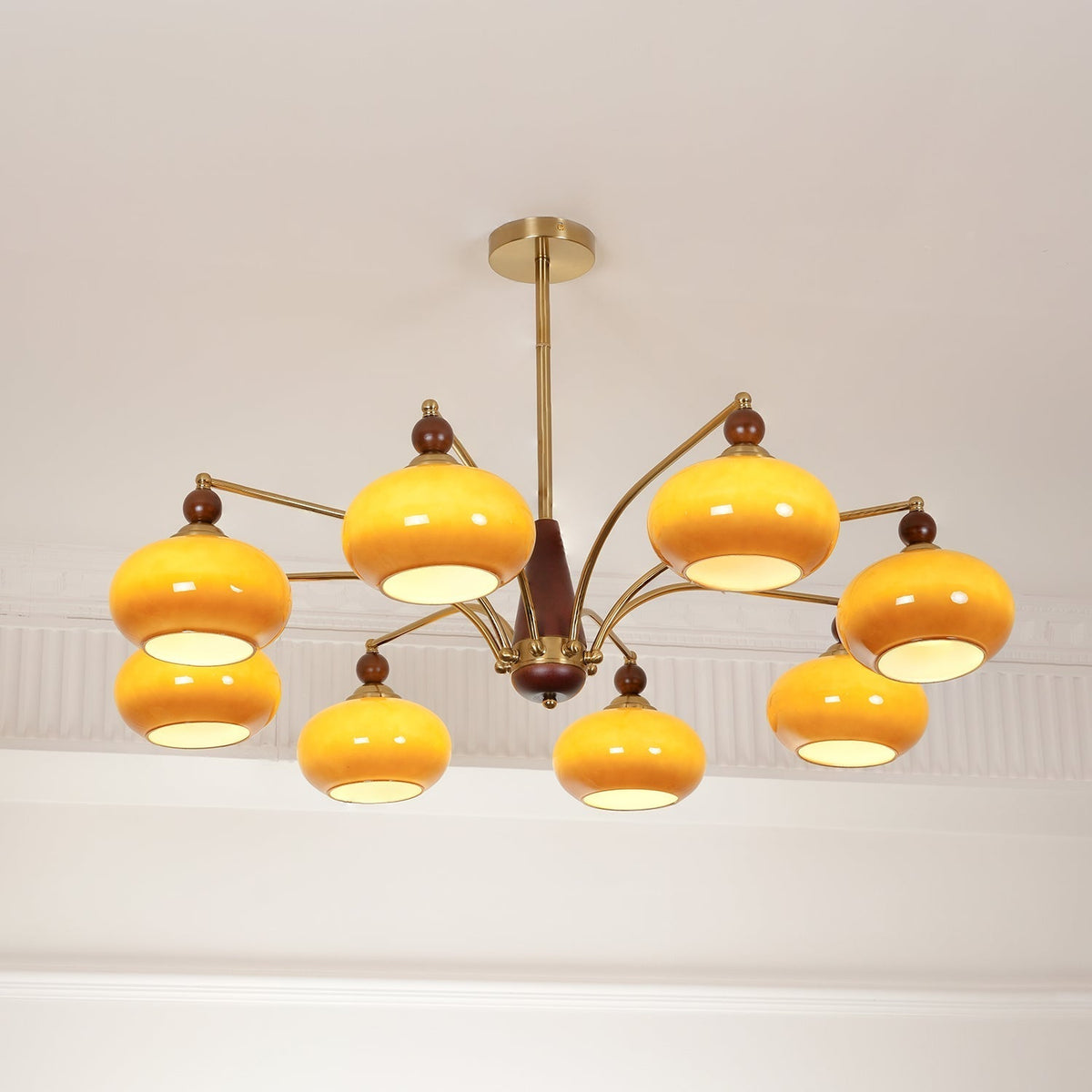 Vevely Retro hanglamp van messing met gele glasbol