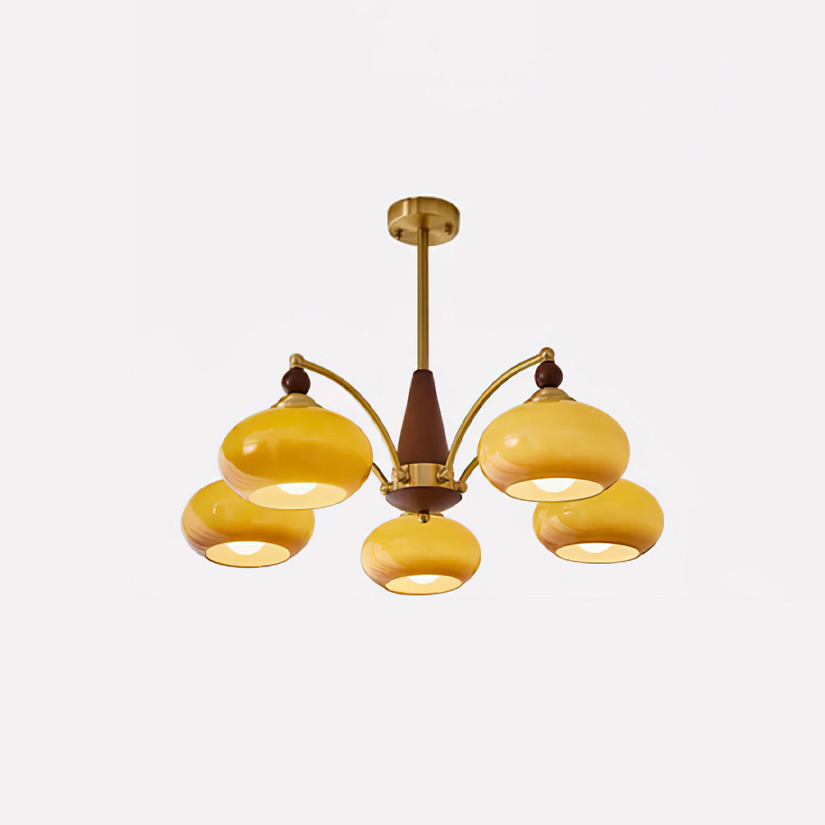 Vevely Retro hanglamp van messing met gele glasbol