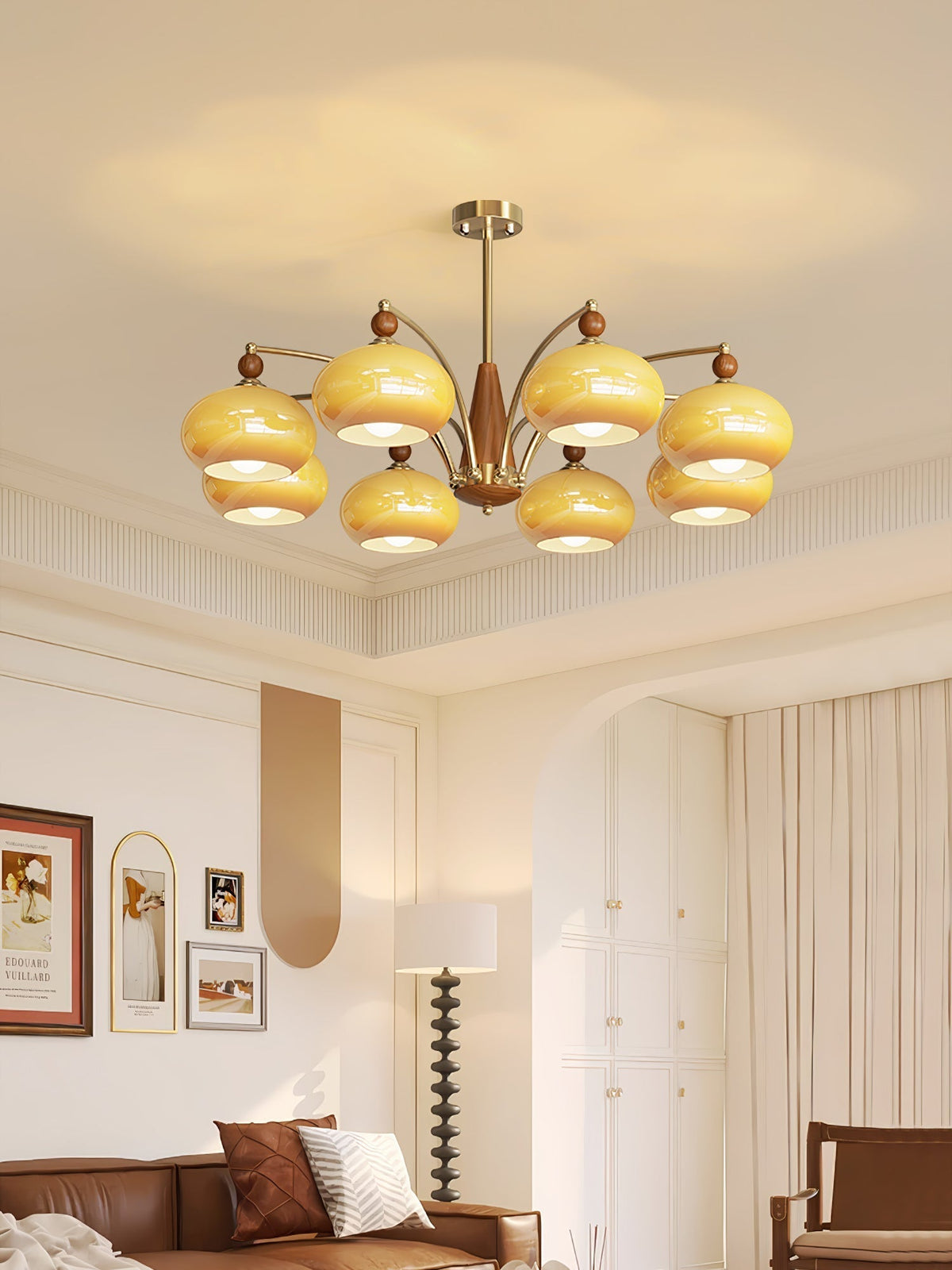 Vevely Retro hanglamp van messing met gele glasbol