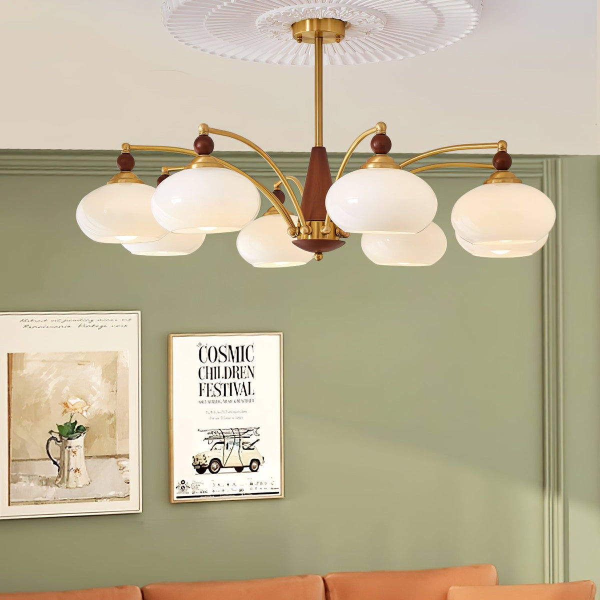 Vevely Retro hanglamp van messing met gele glasbol