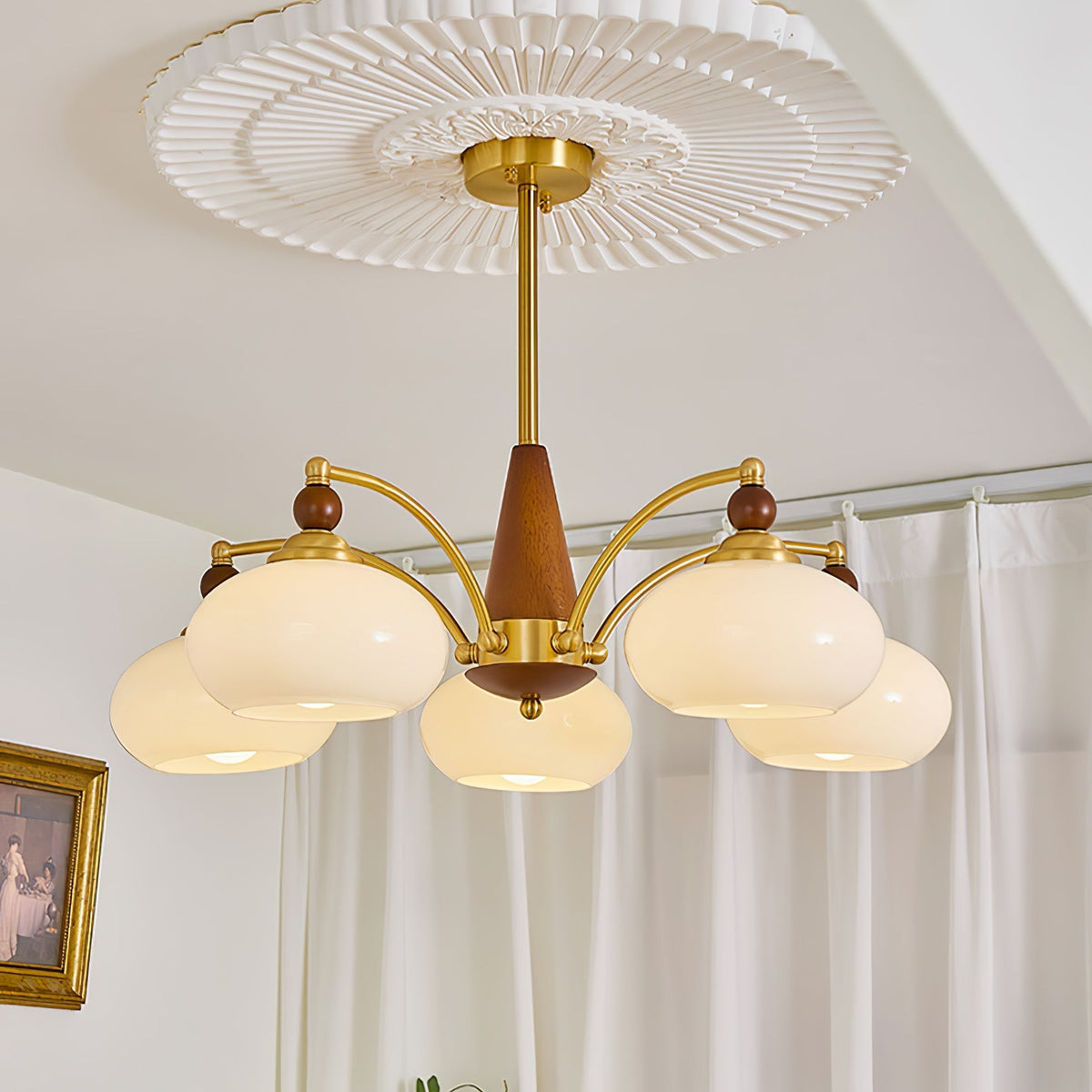 Vevely Retro hanglamp van messing met gele glasbol