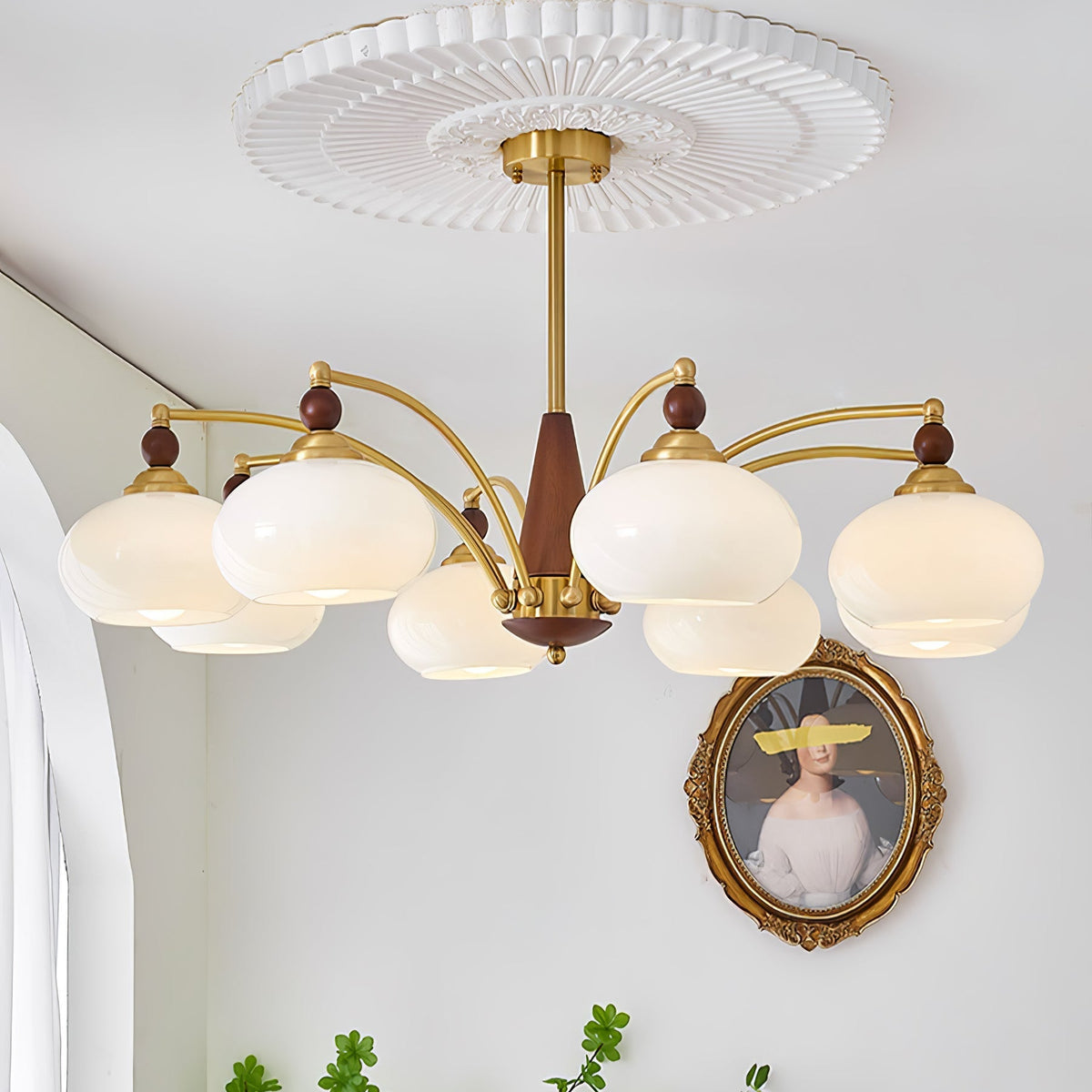 Vevely Retro hanglamp van messing met gele glasbol