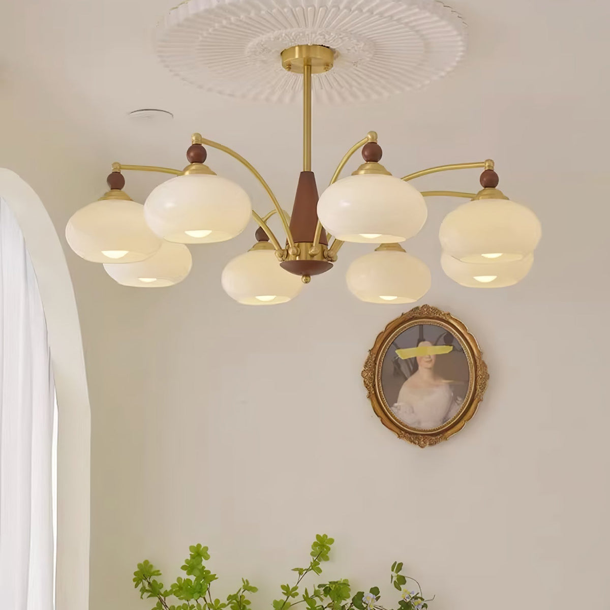 Vevely Retro hanglamp van messing met gele glasbol