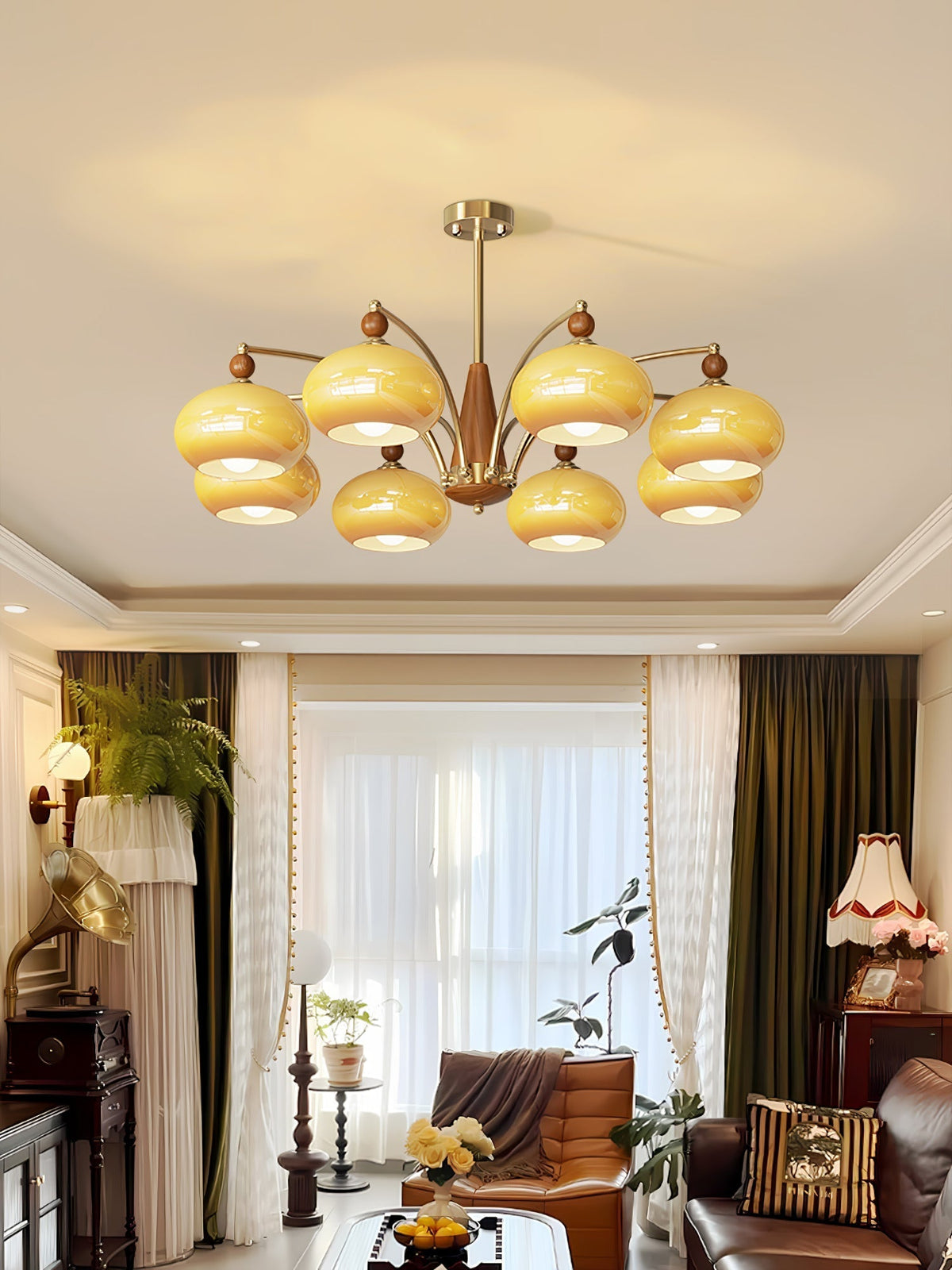 Vevely Retro hanglamp van messing met gele glasbol