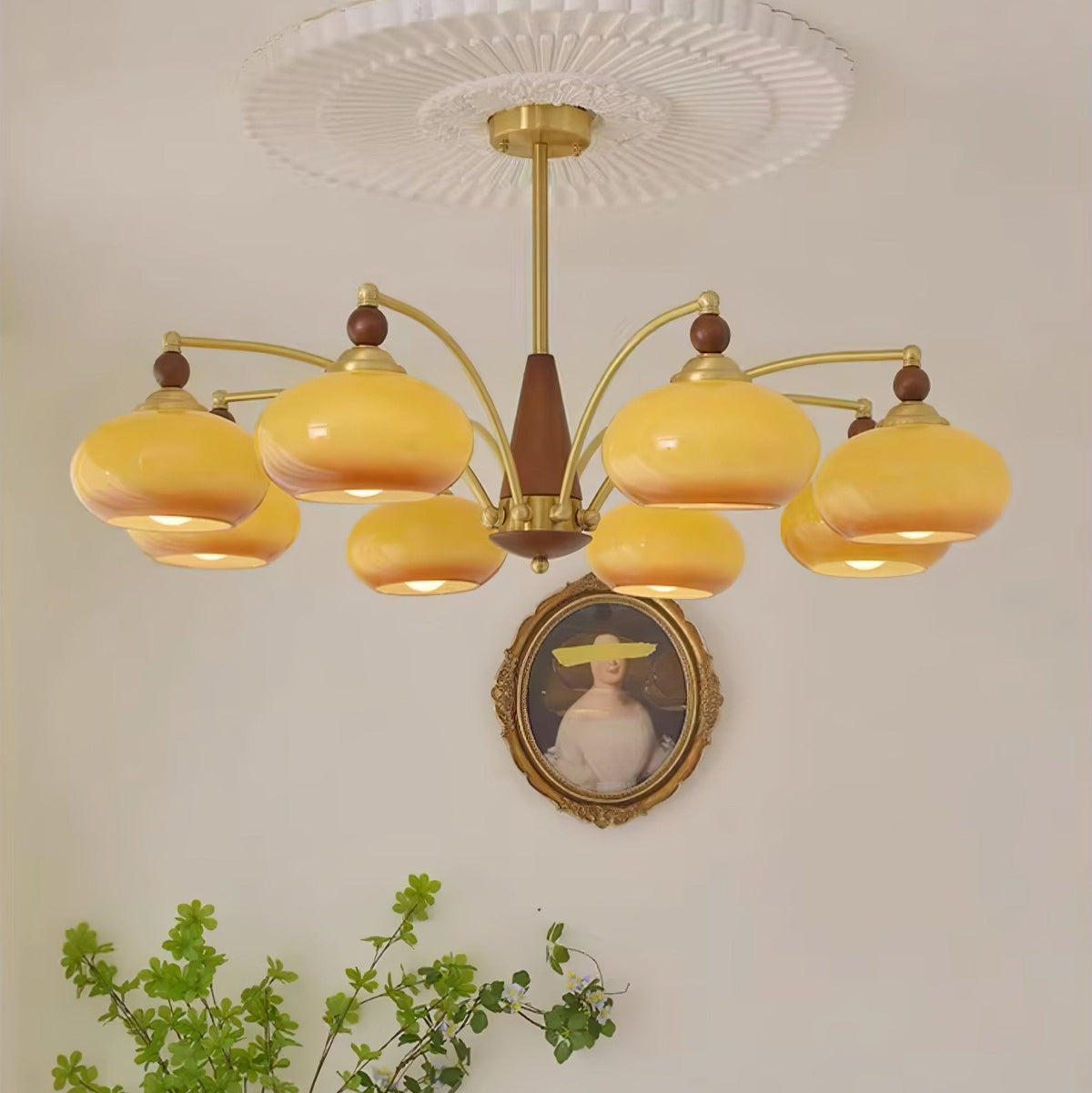 Vevely Retro hanglamp van messing met gele glasbol
