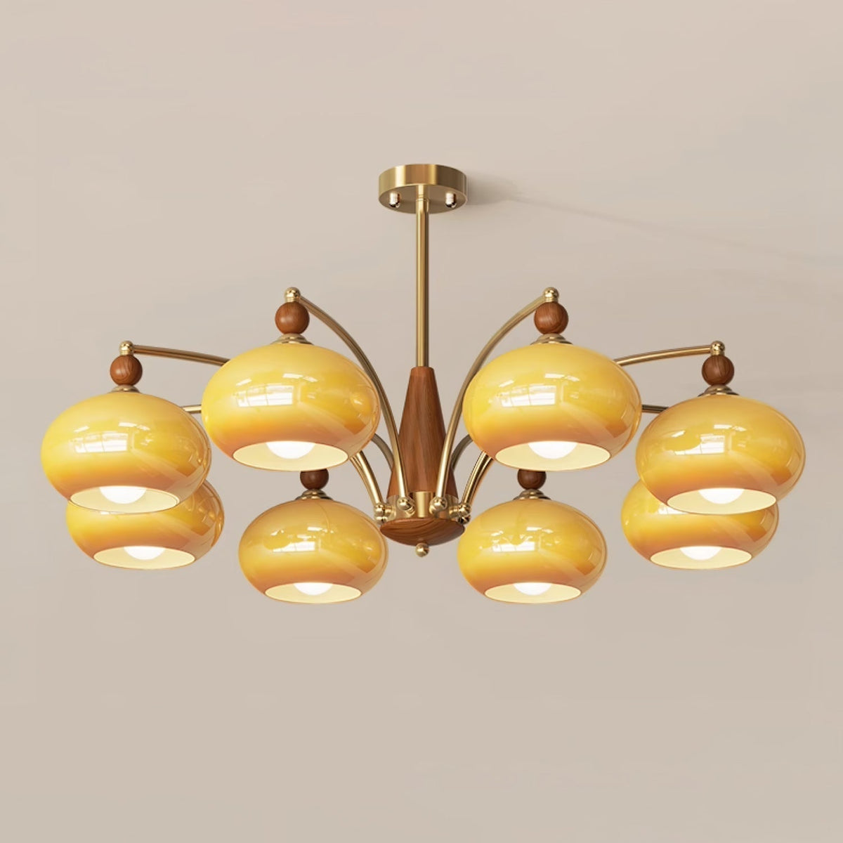 Vevely Retro hanglamp van messing met gele glasbol