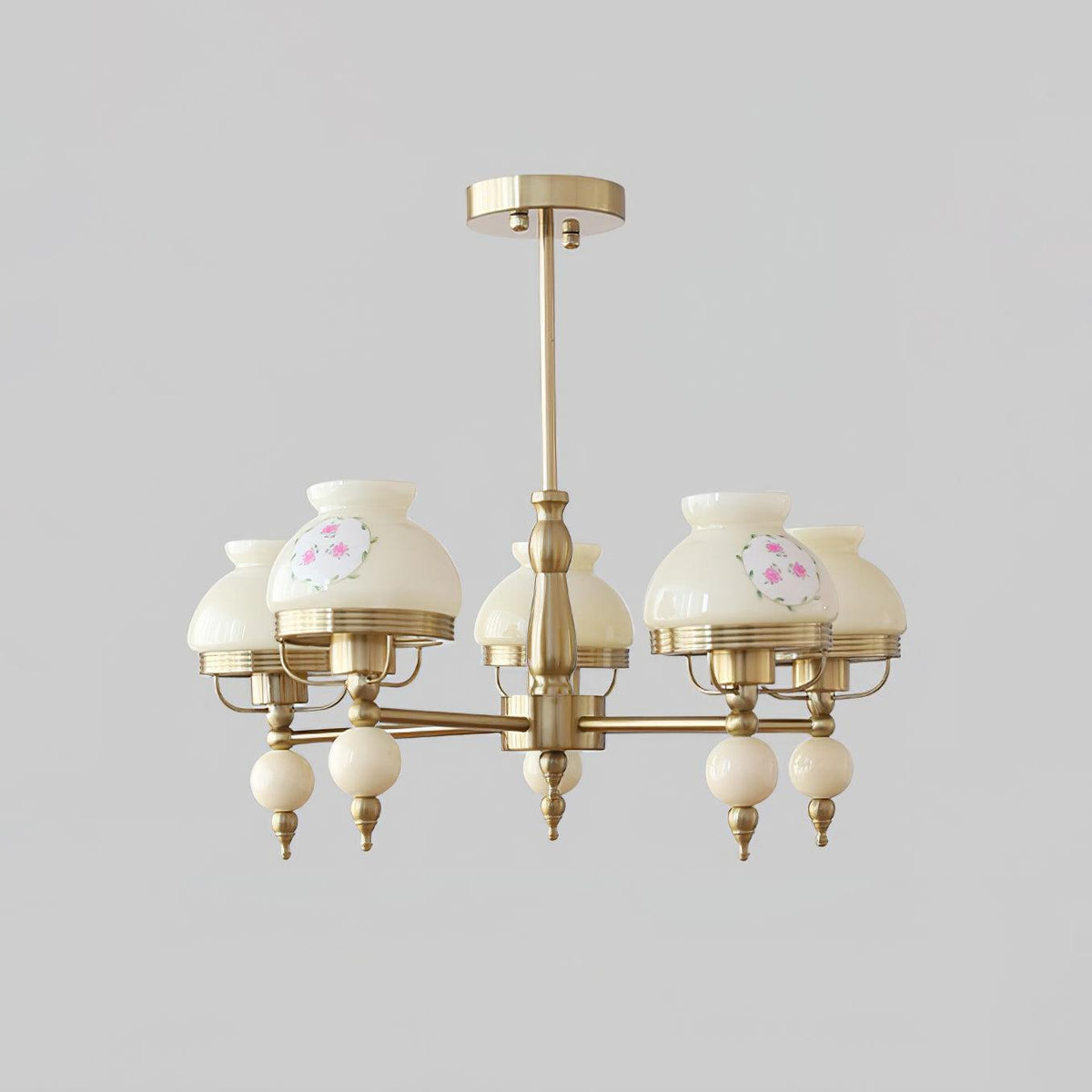 Vintage kroonluchter van glas en metaal voor eetkamer of woonkamer