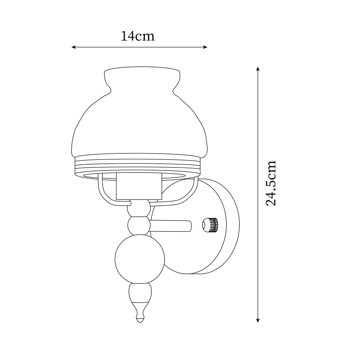 Evia wandlamp met glazen kap en lichtbron voor slaapkamer of gang Retro