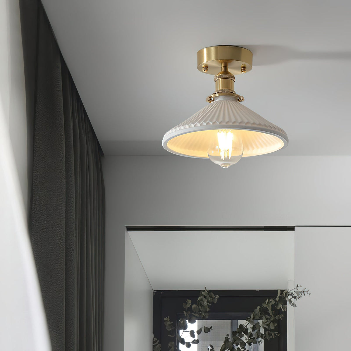 Belmont Vintage messing & keramische plafondlamp