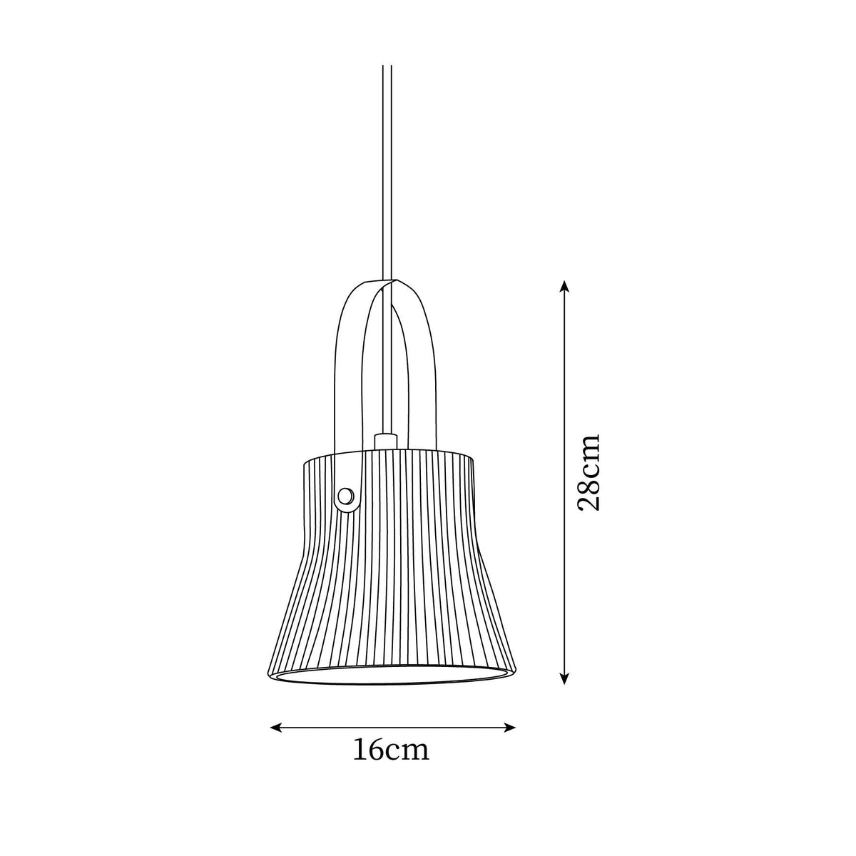 Hanglamp met ribbelstructuur in wit keramiek en messing handvat