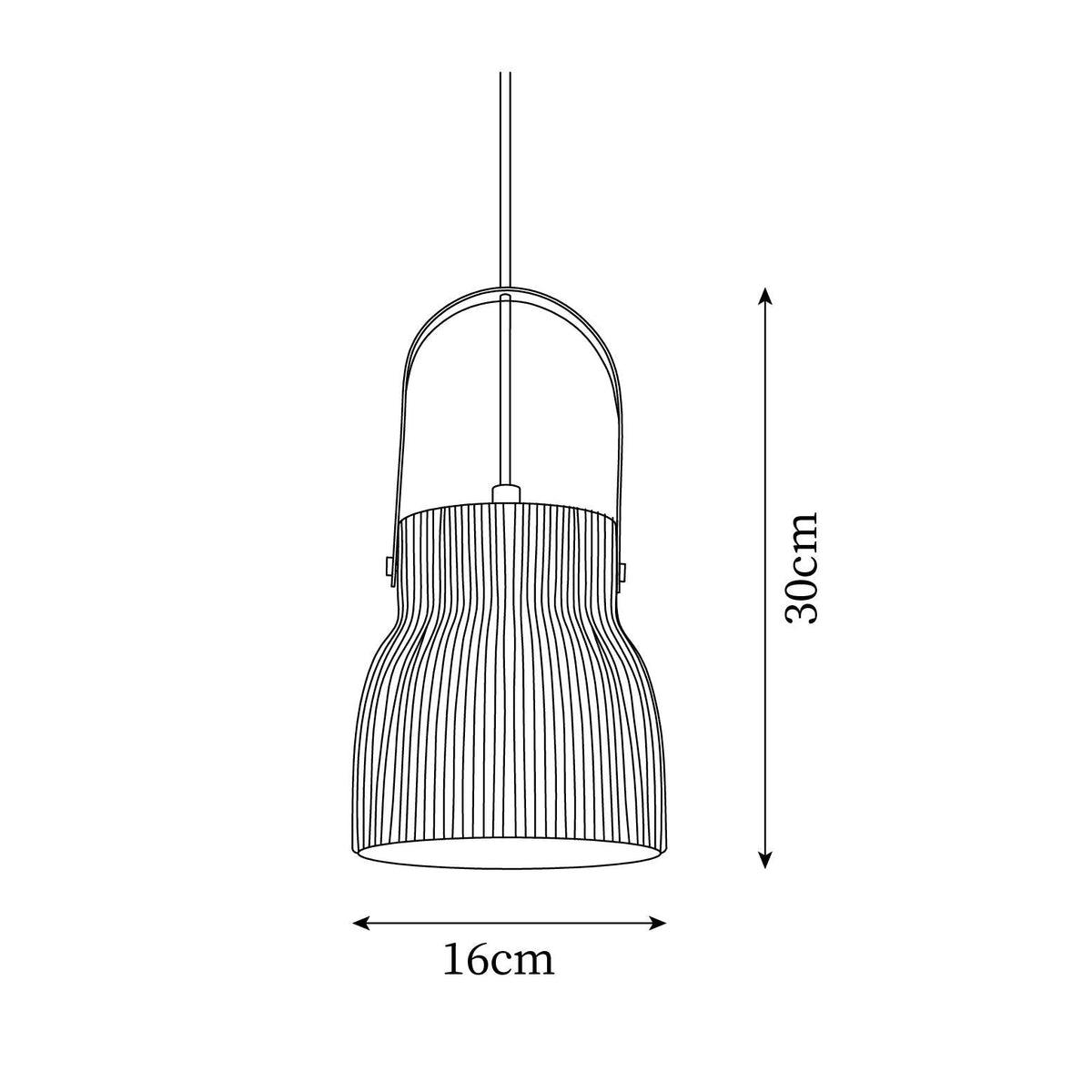Hanglamp met ribbelstructuur in wit keramiek en messing handvat