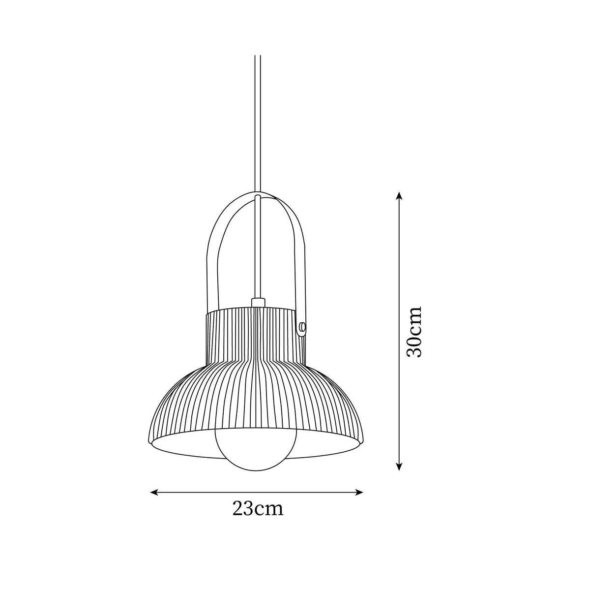 Hanglamp met ribbelstructuur in wit keramiek en messing handvat