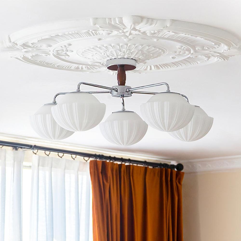 Rinivian Kroonluchter Retro glas chroom Walnoot