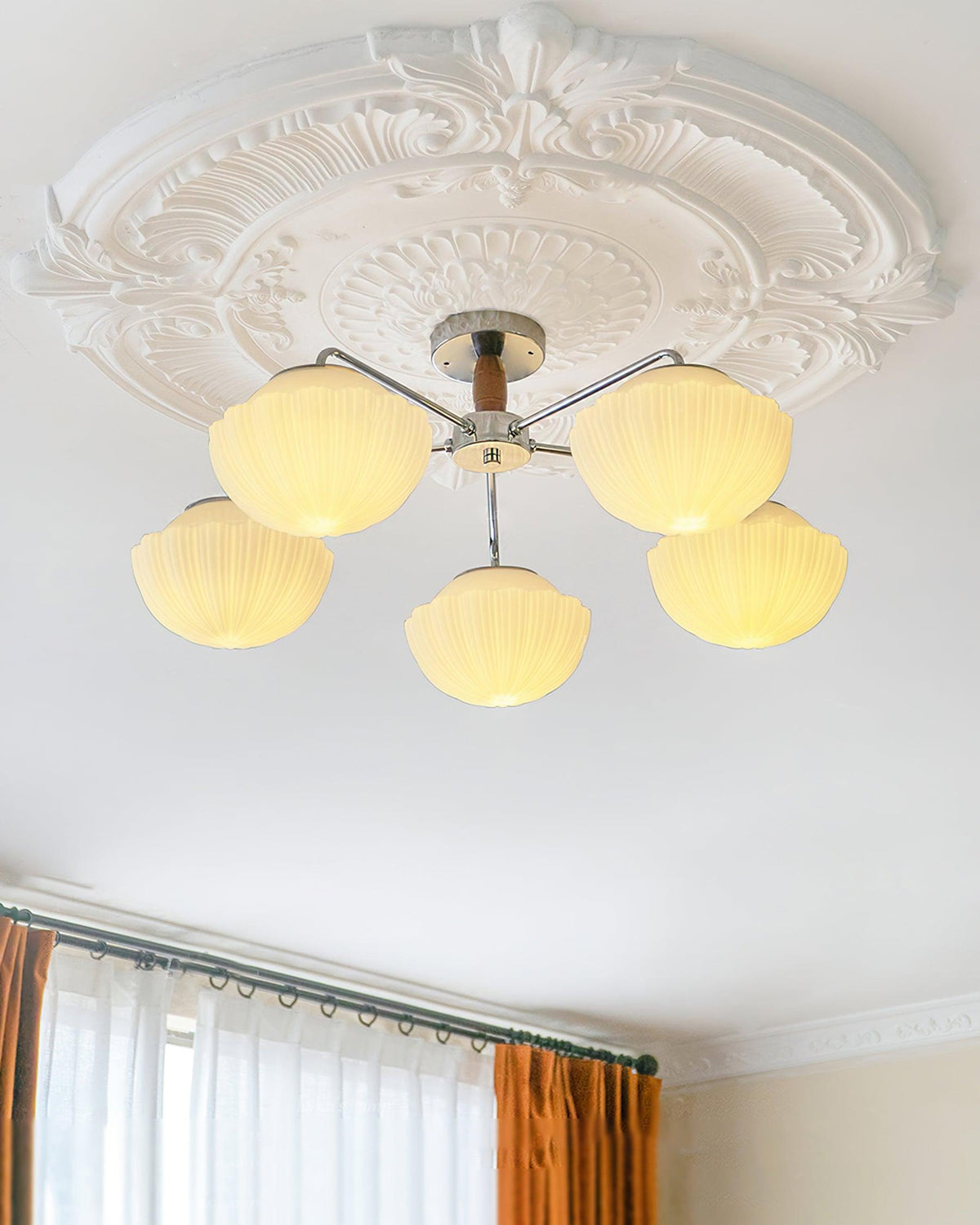Rinivian Kroonluchter Retro glas chroom Walnoot