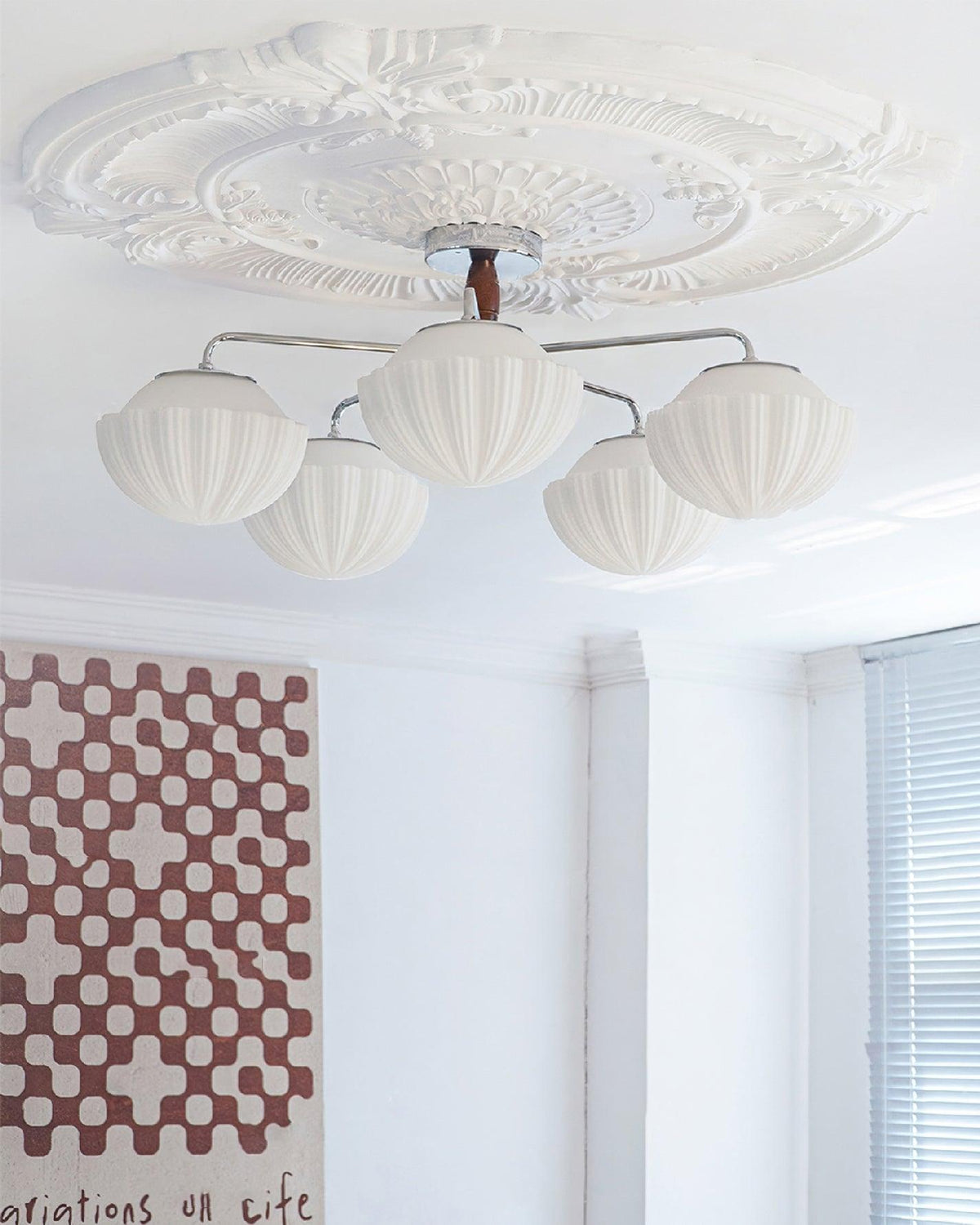 Rinivian Kroonluchter Retro glas chroom Walnoot