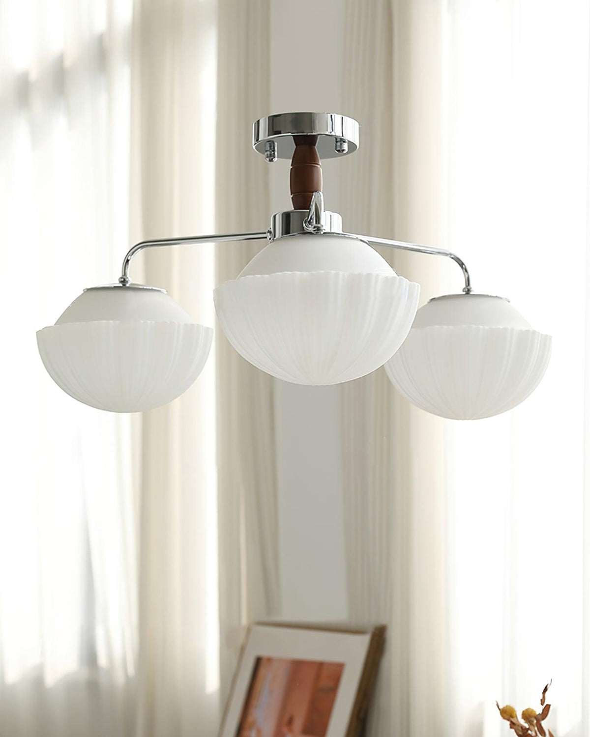 Rinivian Kroonluchter Retro glas chroom Walnoot