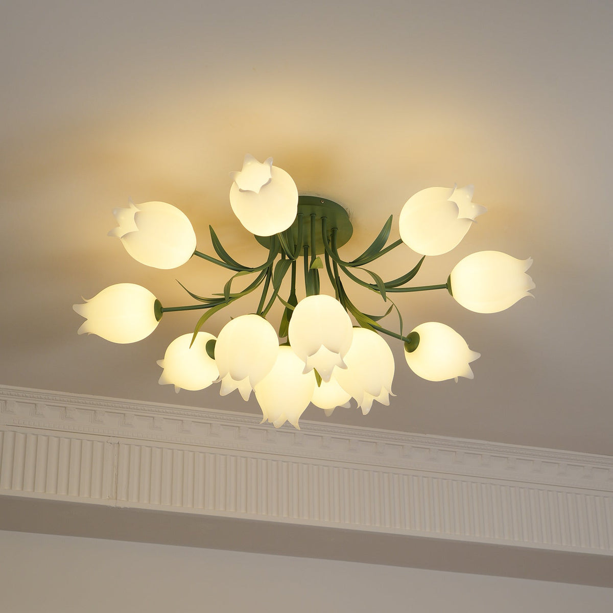 Ivory plafondlamp Lily Flower Blossom Groene Basis
