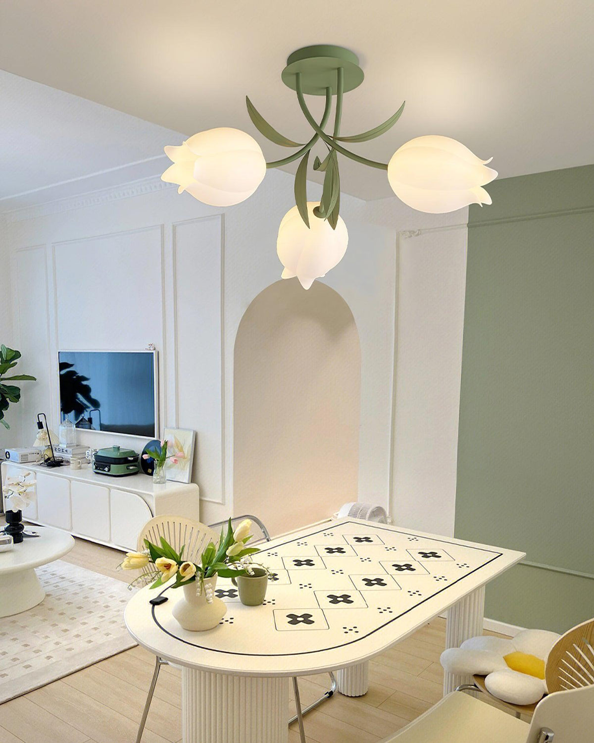 Ivory plafondlamp Lily Flower Blossom Groene Basis