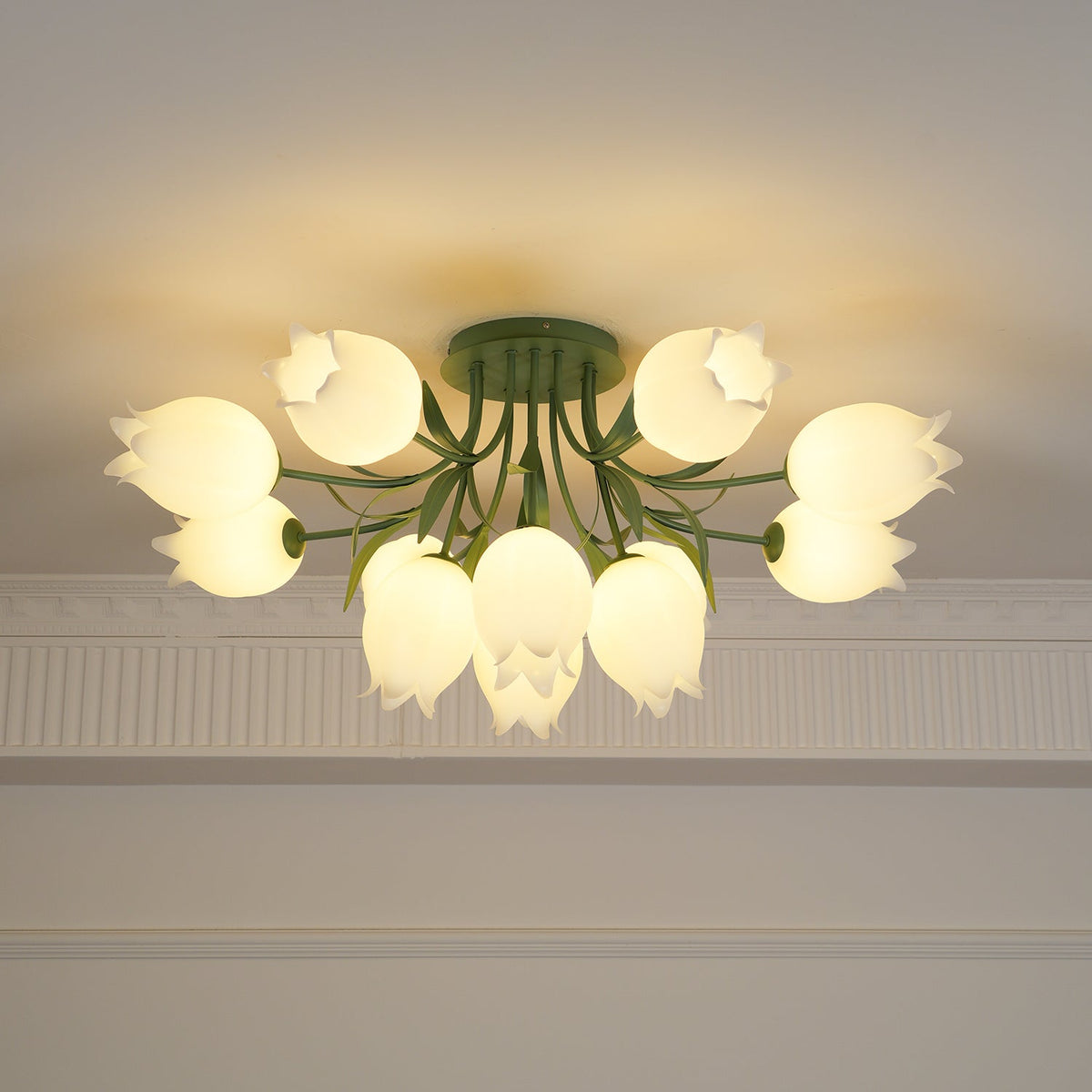 Ivory plafondlamp Lily Flower Blossom Groene Basis
