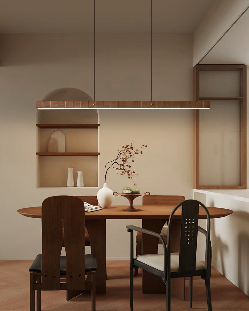 Rillwood Beam Lineaire hanglamp van walnoot en goud