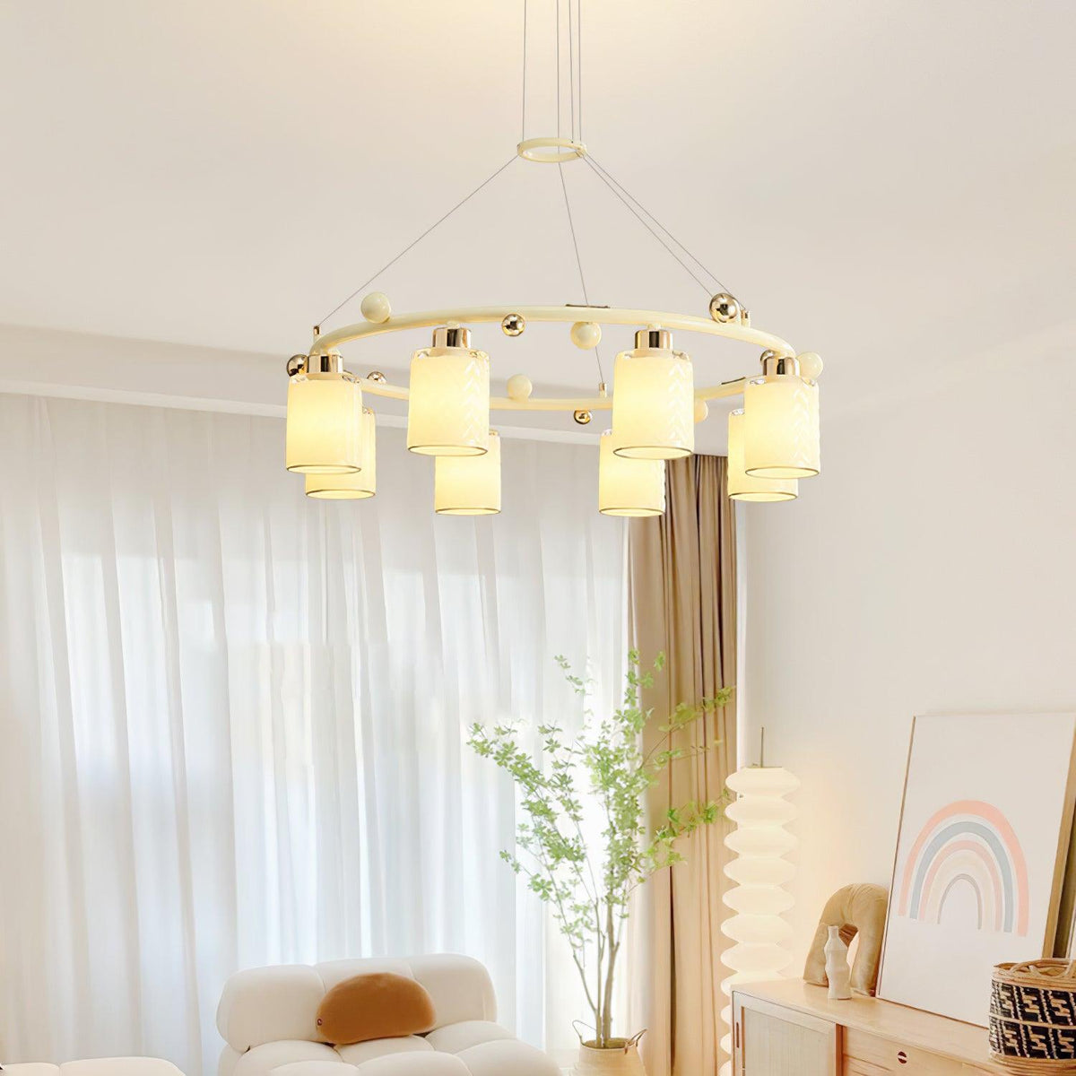Alsile Japandi-stijl kroonluchter met matglas