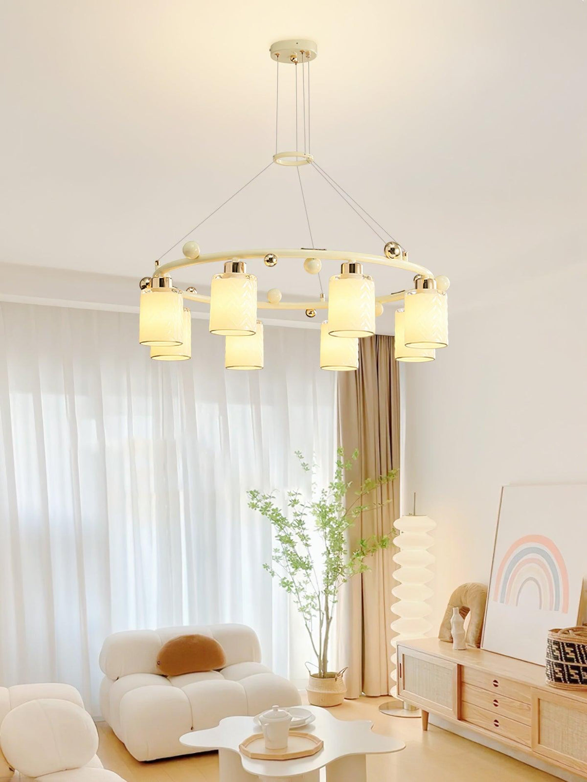 Alsile Japandi-stijl kroonluchter met matglas