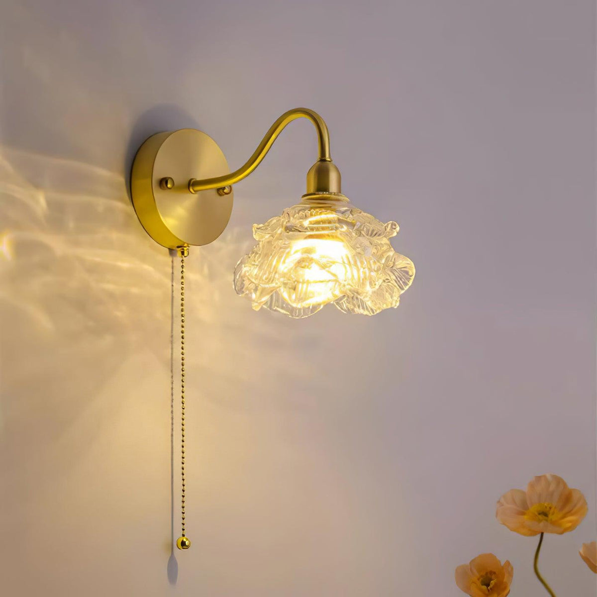 Aneris Noordse kunst Rose messing wandlamp met glas