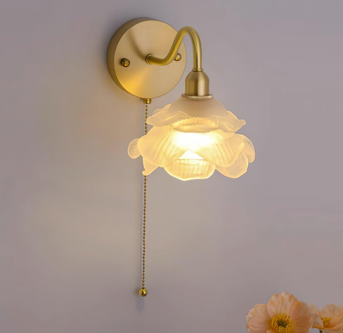 Aneris Noordse kunst Rose messing wandlamp met glas