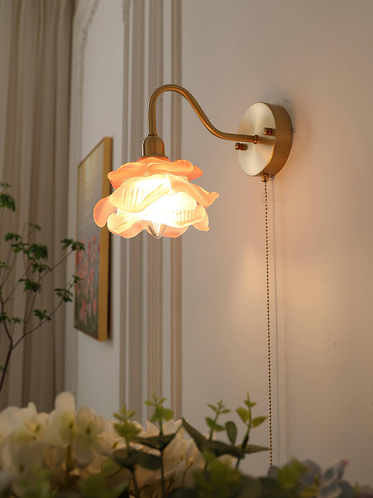 Aneris Noordse kunst Rose messing wandlamp met glas