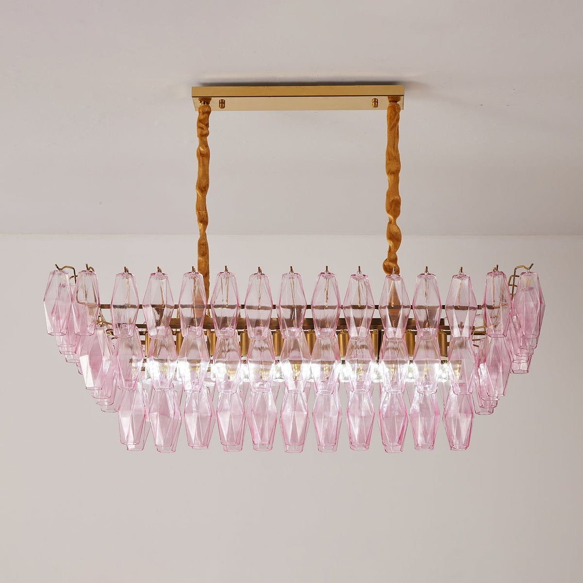 Eireora Kroonluchter Rose Prism glas Rechthoekige Gelaagde