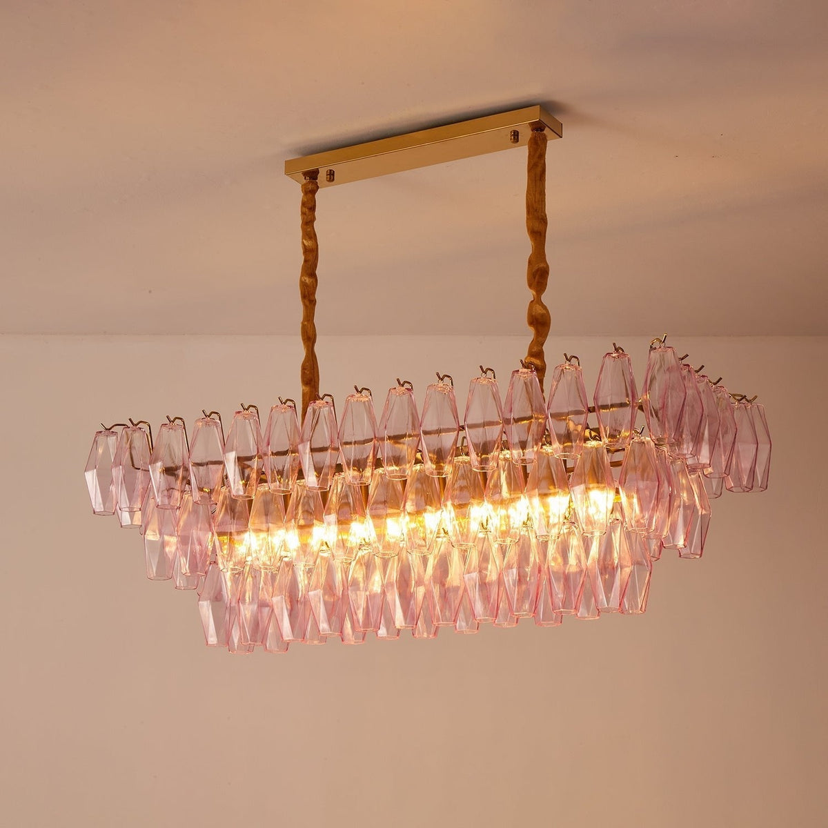 Eireora Kroonluchter Rose Prism glas Rechthoekige Gelaagde