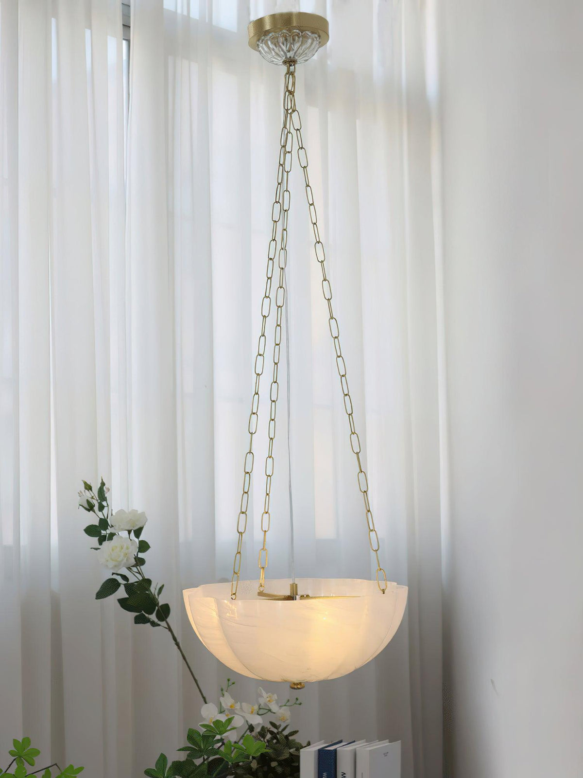 Voriq kroonluchter glazen kom messing ketting
