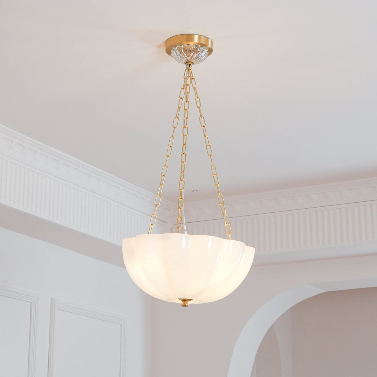 Voriq kroonluchter glazen kom messing ketting